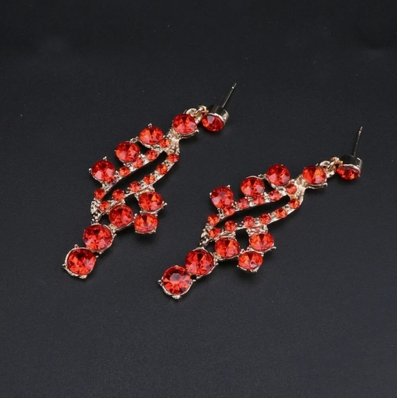 18K gold plated red and white crystal Necklace earrings set - Picture 6 of 12